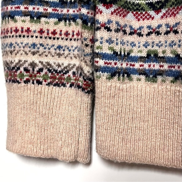 JCrew Fair Isle Sweater Mens SZ Large Lambswool Blend Crewneck Neutral Holidays - Picture 6 of 10
